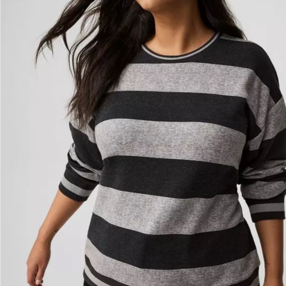 Torrid Drop Shoulder Crew Sweatshirt Grey and Black Stripe Size 1